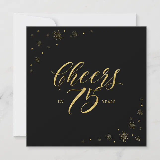 Gold & Black | Cheers 75th Birthday Party Square Invitation | Zazzle