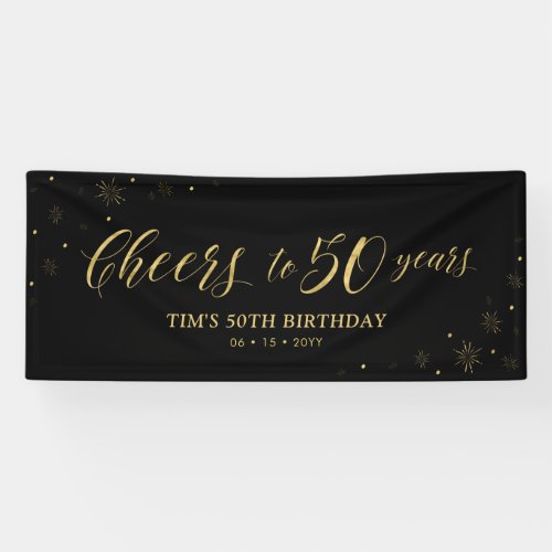 Gold  Black  Cheers to 50 Years 50th Birthday Banner