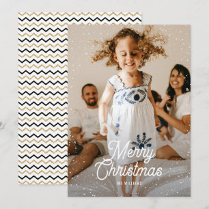 Gold Black Chevron Snow Family Photo Christmas Holiday Card