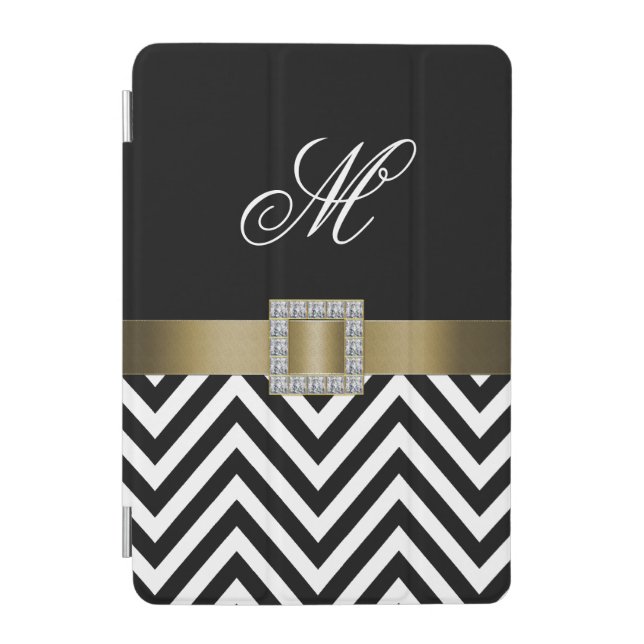 GOLD BLACK CHEVRON YOUR MONOGRAM iPad MINI COVER (Front)