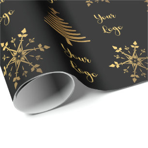 Gold Black Chic Christmas Tree Retail Custom Logo Wrapping Paper