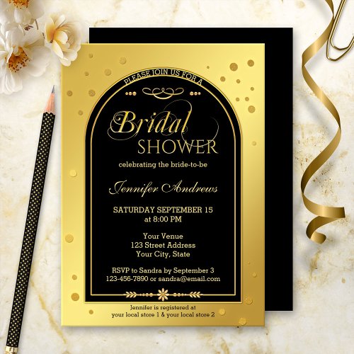 Gold Black Chic Confetti Bridal Shower Invitation