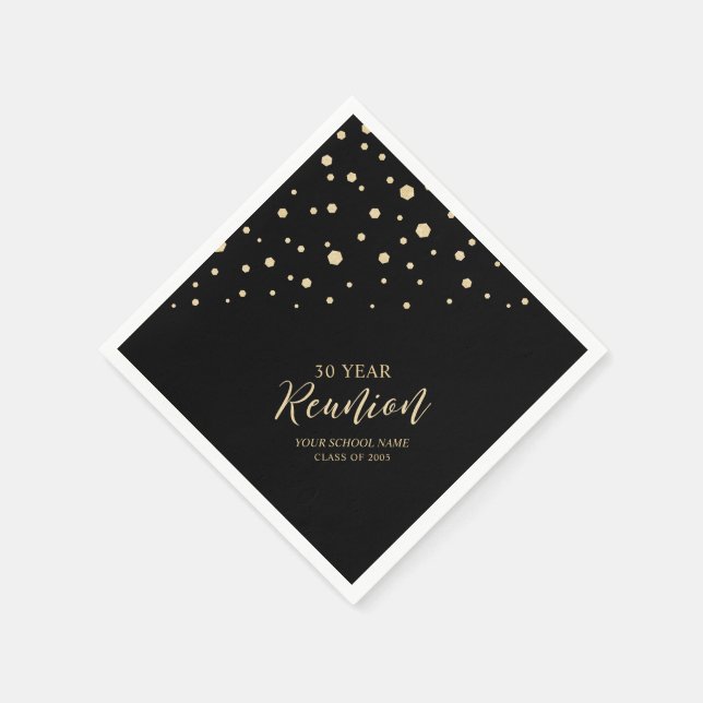 Gold & Black Chic Confetti Class Reunion Party Napkins (Corner)