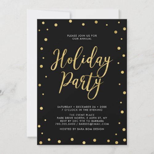 Gold  Black Chic Confetti Corporate Holiday Party Invitation