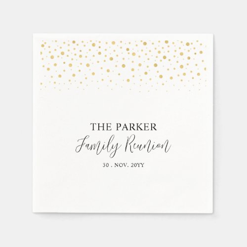 Gold  Black Chic Confetti Family Reunion Party Napkins