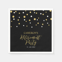 Gold & Black Chic Confetti Retirement Party Napkin