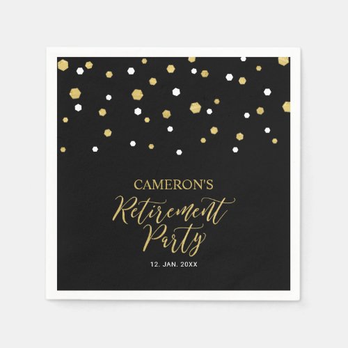 Gold & Black Chic Confetti Retirement Party Napkin