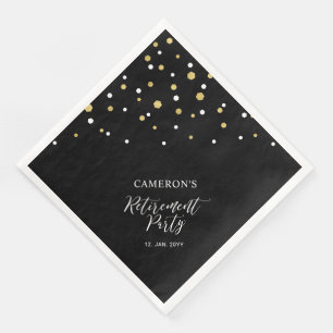 Gold & Black Chic Confetti Retirement Party Paper Dinner Napkins