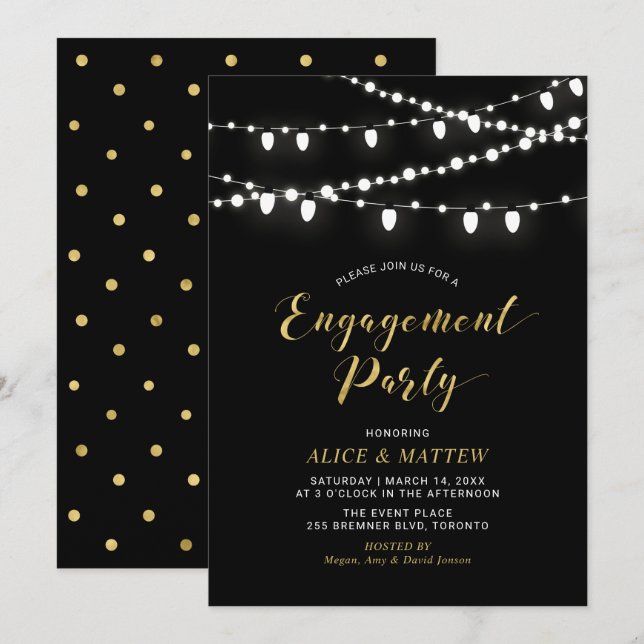 Gold & Black | Chic Modern Engagement Party Invita Invitation (Front/Back)