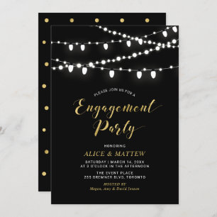 Gold & Black   Chic Modern Engagement Party Invita Invitation