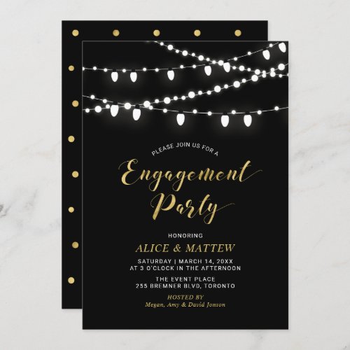 Gold  Black  Chic Modern Engagement Party Invita Invitation