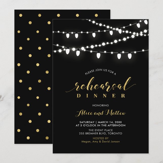 Gold & Black | Chic Modern Rehearsal Dinner Invite (Front/Back)