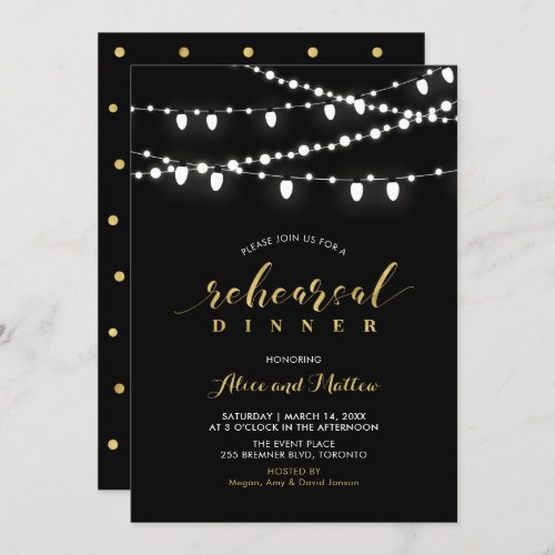 Gold  Black  Chic Modern Rehearsal Dinner Invite