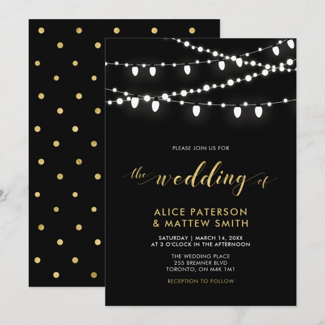 Gold & Black | Chic Modern Wedding Ceremony Invita Invitation (Front/Back)