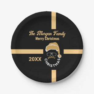 Gold Black Christmas Holiday Party Paper Plates