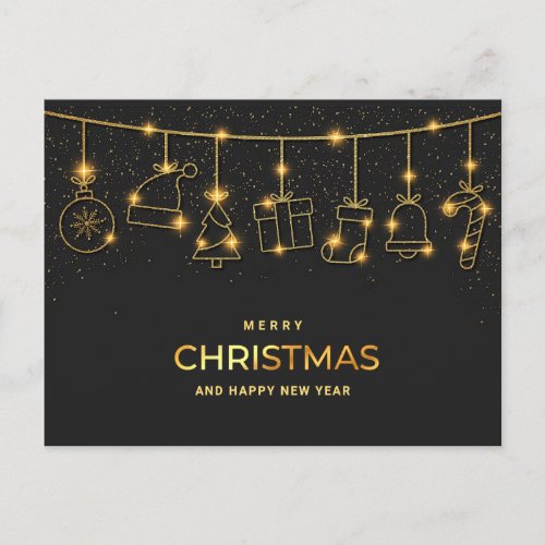 Gold Black Christmas Ornament Corporate Greeting  Holiday Postcard