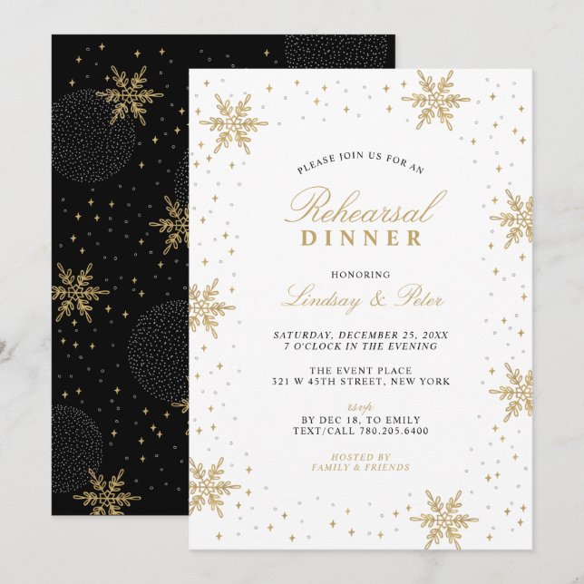 Gold & Black Christmas Rehearsal Dinner Invitation (Front/Back)