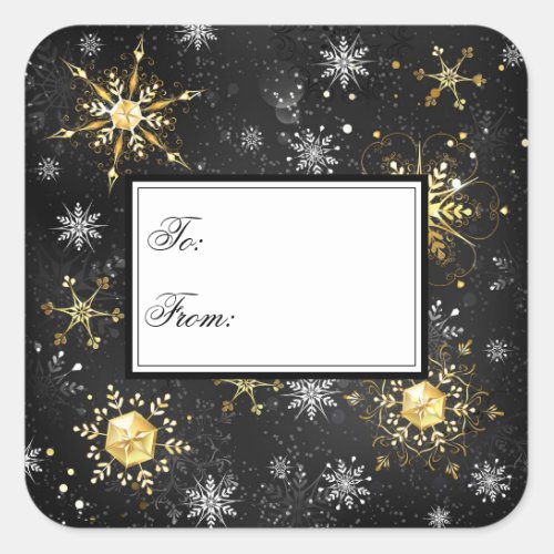 Gold Black Christmas Snowflakes Xmas Holiday Square Sticker