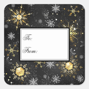 Gold Black Christmas Snowflakes Xmas Holiday Square Sticker