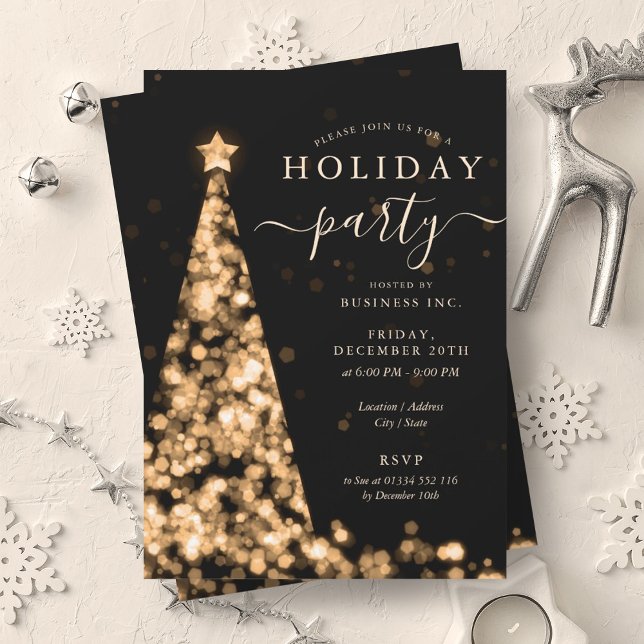 Gold Black Christmas Tree Company Holiday Party  Invitation (Gold Black Christmas Tree Company Holiday Party Invitation)