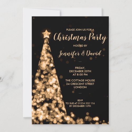 Gold  Black Christmas Tree Holiday Party Invitation