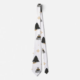 Gold Black Christmas Tree Pattern Neck Tie