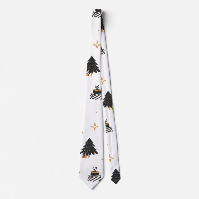 Gold Black Christmas Tree Pattern Neck Tie (Front)