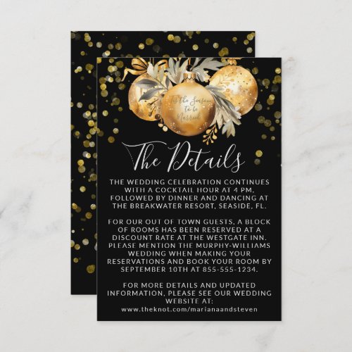 Gold Black Christmas Wedding Details Enclosure Card