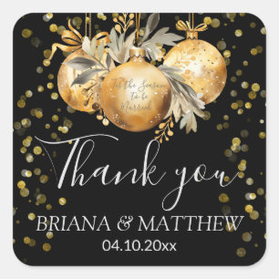 Gold Black Christmas Wedding Favor Square Sticker