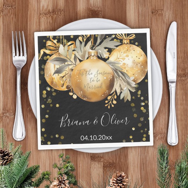 Gold Black Christmas Wedding Napkins (Creator Uploaded)
