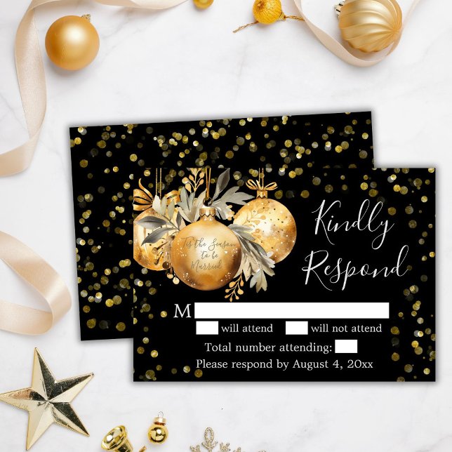 Gold Black Christmas Wedding RSVP Card (Creator Uploaded)