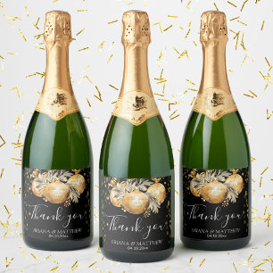 Gold Black Christmas Wedding Sparkling Wine Label