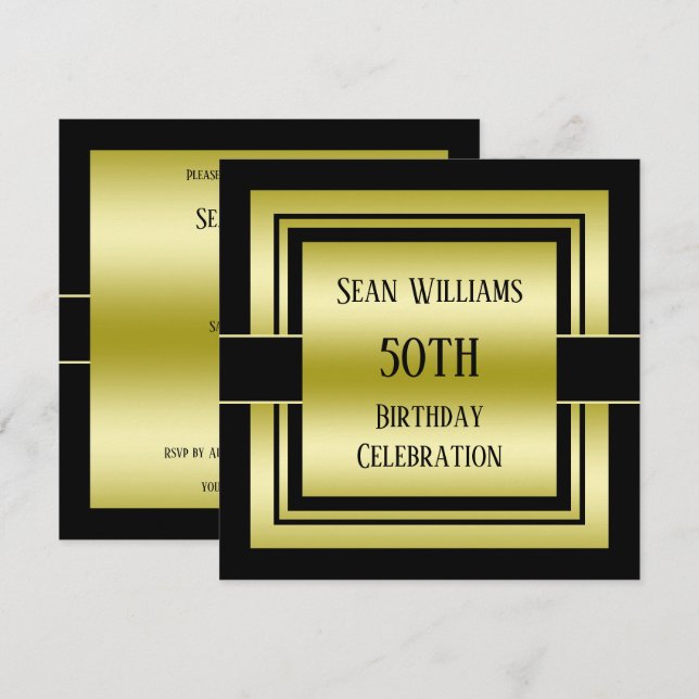 Gold & Black Class Men's 50th Birthday Party Invitation (Front/Back)