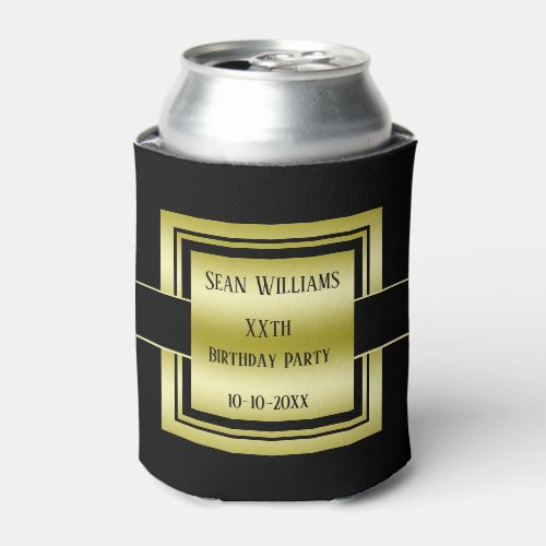 Gold  Black Class Mens  Birthday Party Can Cooler