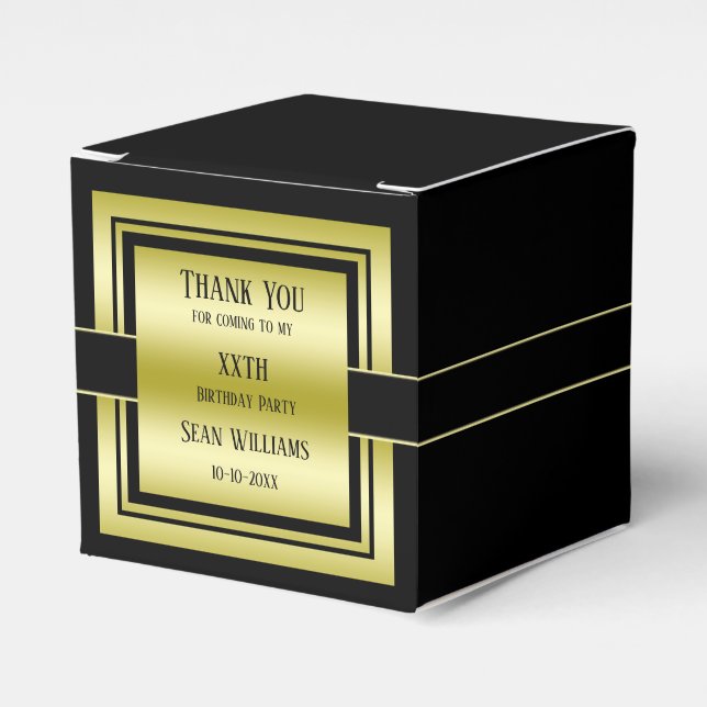 Gold & Black Class Men's  Birthday Party Favor Boxes (Front Side)