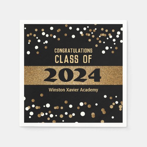 Gold Black Class of 2024 Graduation Custom School  Napkins