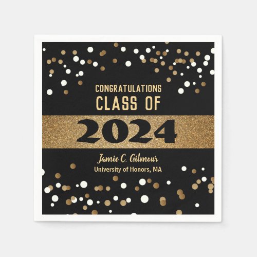 Gold Black Class of 2024 Graduation Party Custom Napkins