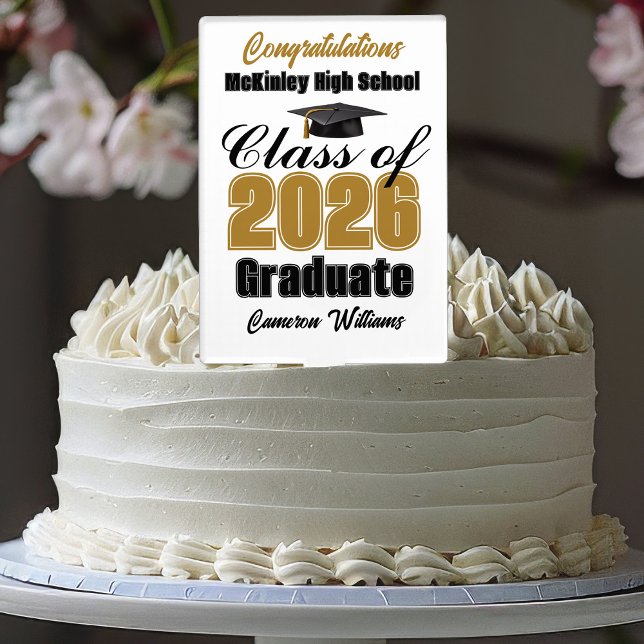 Gold Black Class of 2026 Custom Graduation Party Cake Topper (Creator Uploaded)