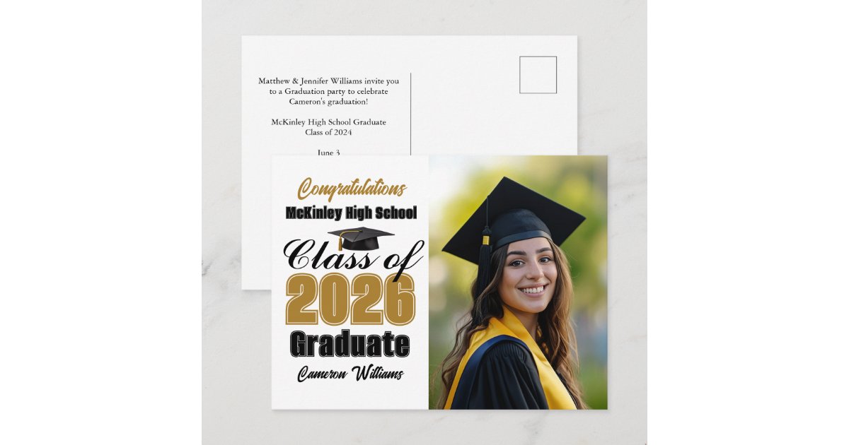 Gold Black Class of 2026 Graduate Photo Graduation Announcement ...