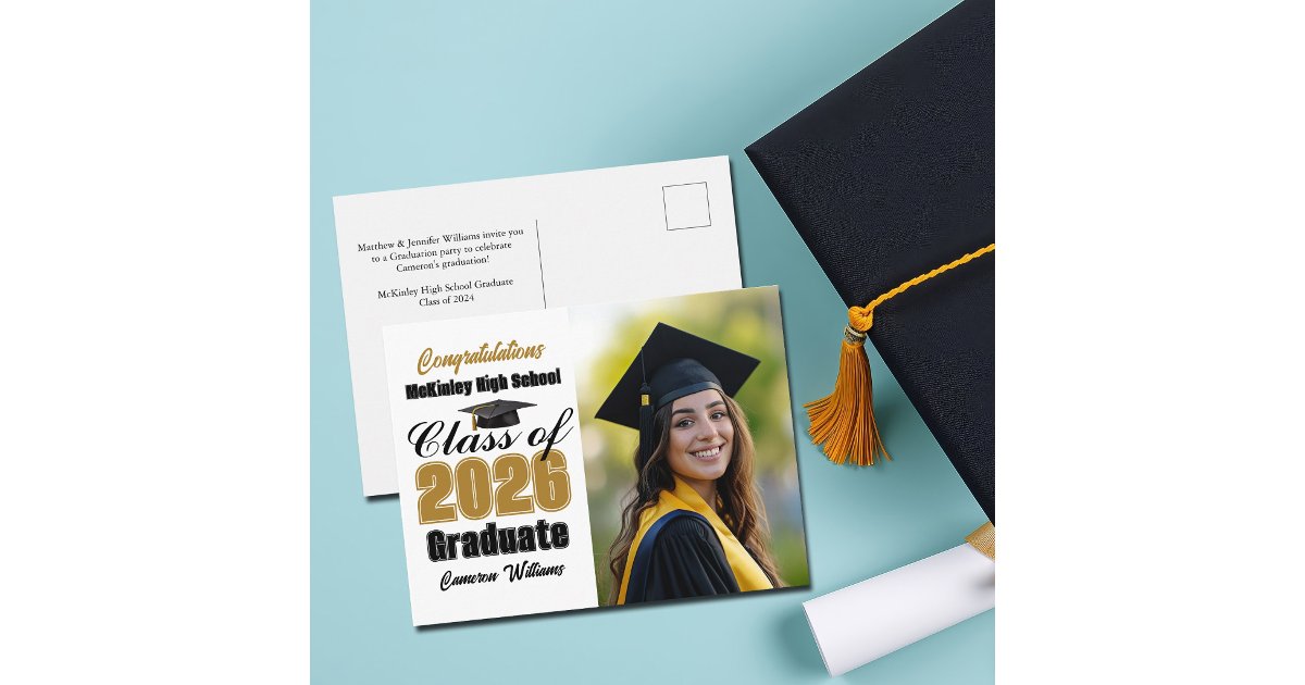 Gold Black Class of 2026 Graduate Photo Graduation Announcement ...