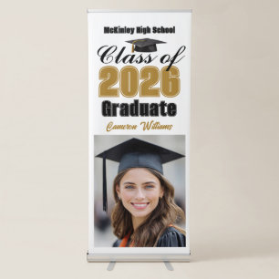Gold Black Class of 2026 Graduate Photo Graduation Retractable Banner