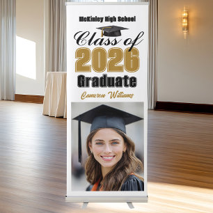 Gold Black Class of 2026 Graduate Photo Graduation Retractable Banner