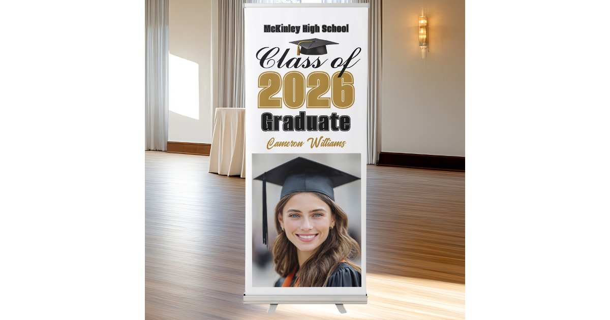 Gold Black Class of 2026 Graduate Photo Graduation Retractable Banner ...
