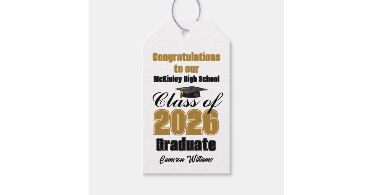 Gold Black Class of 2026 Graduation Party Custom Gift Tags | Zazzle