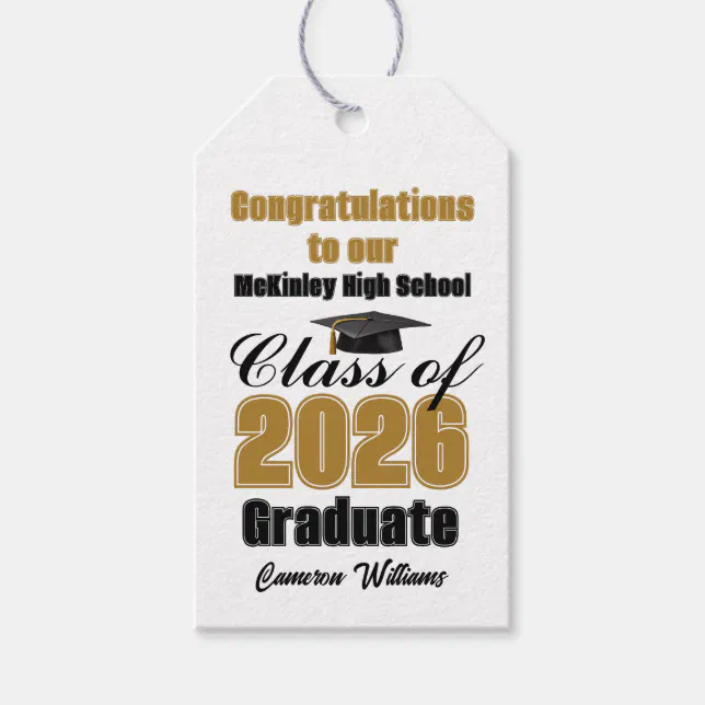 Gold Black Class of 2026 Graduation Party Custom Gift Tags | Zazzle