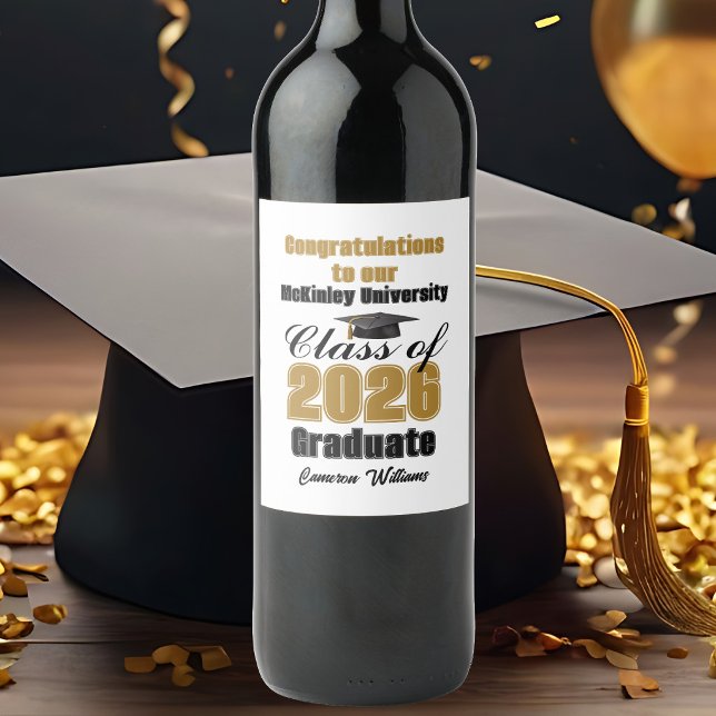 Gold Black Class of 2026 Graduation Party Custom Wine Label (Creator Uploaded)