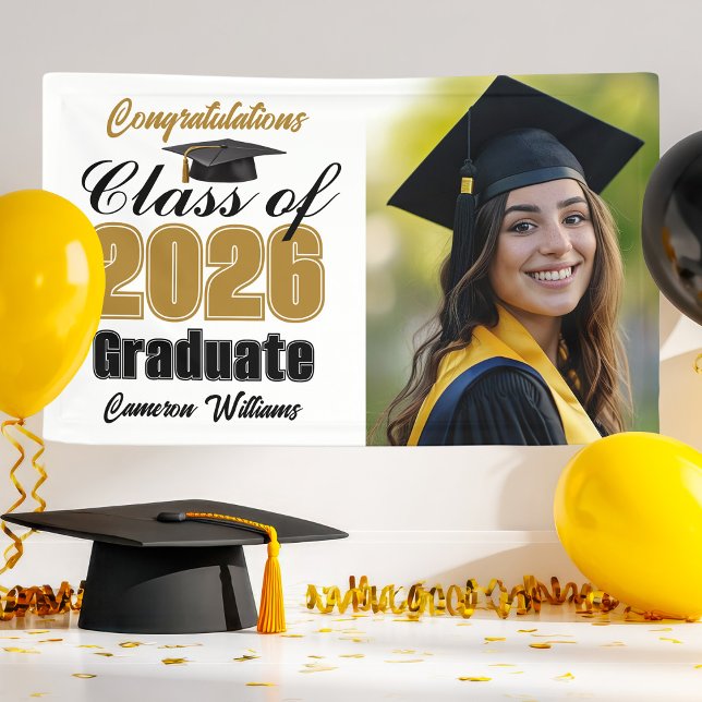Gold Black Class of 2026 Graduation Party Photo Banner (Creator Uploaded)