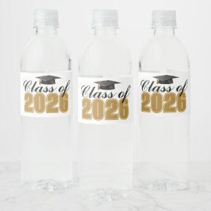 Gold Black Class of 2026 Graduation Party Water Bottle Label