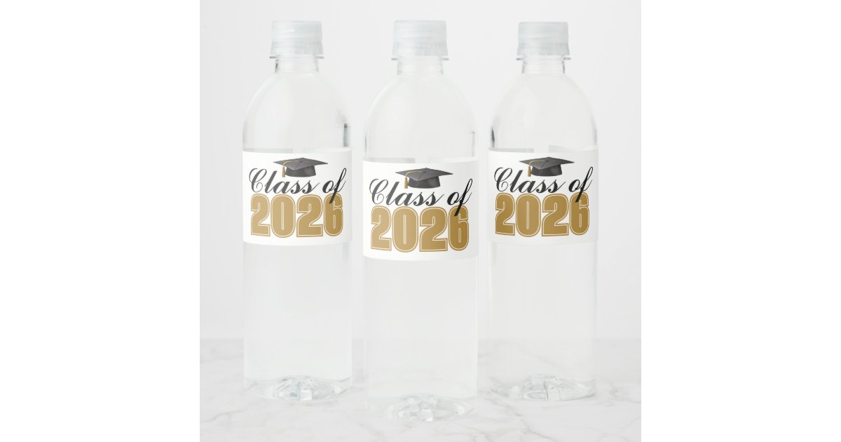 Gold Black Class of 2026 Graduation Party Water Bottle Label | Zazzle