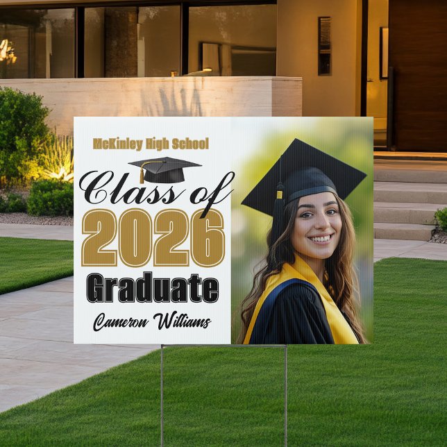 Gold Black Class of 2026 Graduation Photo Yard Sign (Creator Uploaded)
